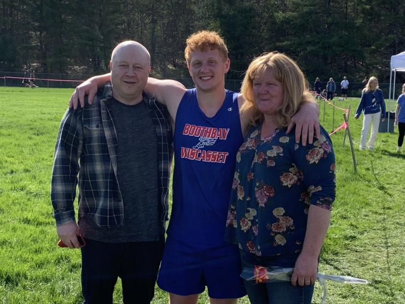 Kayden Ames and his parents Kevin and Angel Ames were honored May 9 during the Senior Night ceremony held in Wiscasset. BILL PEARSON/Boothbay Register