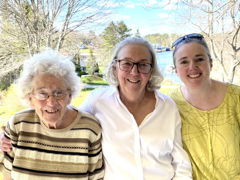 Three generations of Southport Central School alumni make the first donations to the playground fundraiser - Jean Luther Thompson (1938), Mary Lou Thompson Koskela (1966), and Aili Koskela Amundsen (1988). Sarah Sherman photo