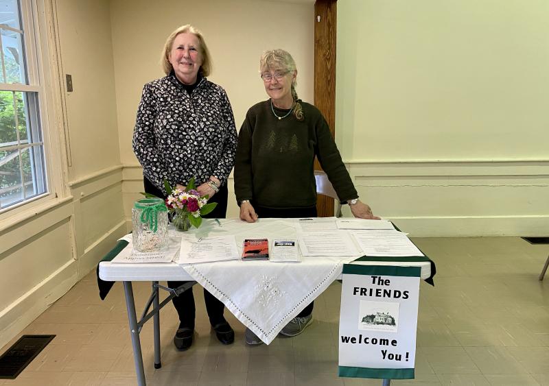 President Mari Twari, right, and Vice President Nan Jackson welcome members and the public to the annual meeting. ISABELLE CURTIS/Boothbay Register