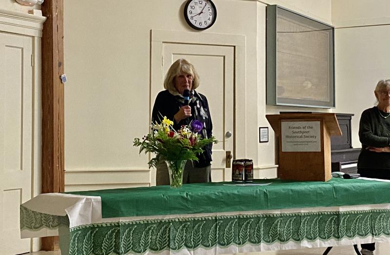 Jean McKay presents her talk, “The Evolution of the Burnt Island Lighthouse Since 1821” at the annual meeting of the Friends of the Southport Historical Society. ISABELLE CURTIS/Boothbay Register