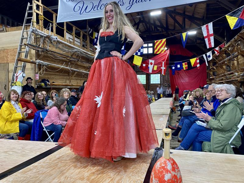 Olivia Paolillo models her grandmother’s, Lorna Andrews, evening dress look. ISABELLE CURTIS/Boothbay Register