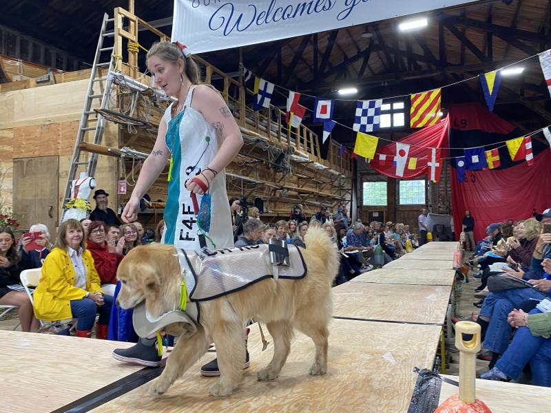 Carson Fassett and her dog Chaos are ready for a fishing expedition in their outfits. ISABELLE CURTIS/Boothbay Register