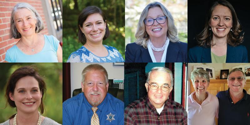 Elected officials, legislators and special guests who will attend the LCDC Aug. 6 Lobster Bake include, clockwise from top left: Maine Senate Majority Leader Eloise Vitelli (SD 24, Woolwich); state Sen. Cameron Reny (SD 13, Round Pond); state Reps. Lydia Crafts (HD 46, Newcastle) and Holly Stover (HD 48, Boothbay); District Attorney Natasha Irving (PD 6, Waldoboro); Lincoln County Sheriff Todd Brackett; Chair of the Lincoln County Board of Commissioners Bill Blodgett (District 2, Waldoboro), and Valarie and Chris Johnson of Somerville, honorary chairs of the bake. Photos courtesy of the office holders. Johnson photo courtesy of Adelaide Whitegiver.