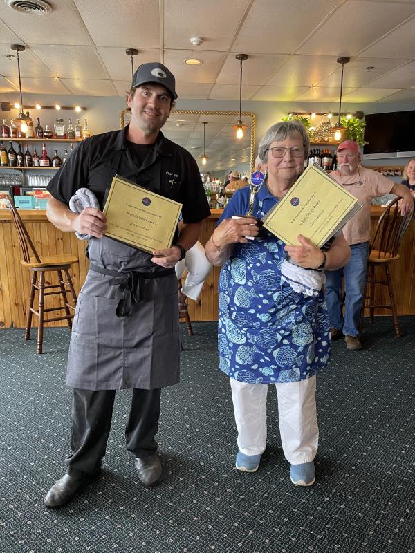 Kelly Farrin, People’s Choice Winner, and Tancy Mitchell, Judge’s Choice Winner, pose with gift certificates. Courtesy of Stephanie Branch