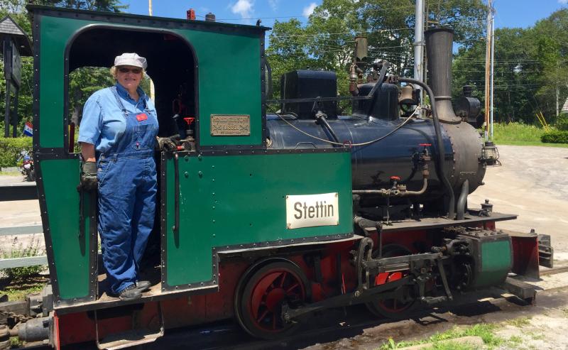 Cathy Orne on Boothbay #6 at Boothbay Railway Village Museum. FRITZ FREUDENBERGER/Boothbay register