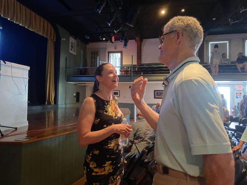 Victoria Browning Wyeth speaks with guests after her lecture, “I Paint My Life,” about her grandfather, Andrew Wyeth. ISABELLE CURTIS/Boothbay Register