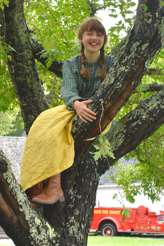 Hadassah Rego, 11, said climbing a tree like this would be “deemed unladylike, according to women of the time.” FRITZ FREUDENBERGER/Boothbay Register