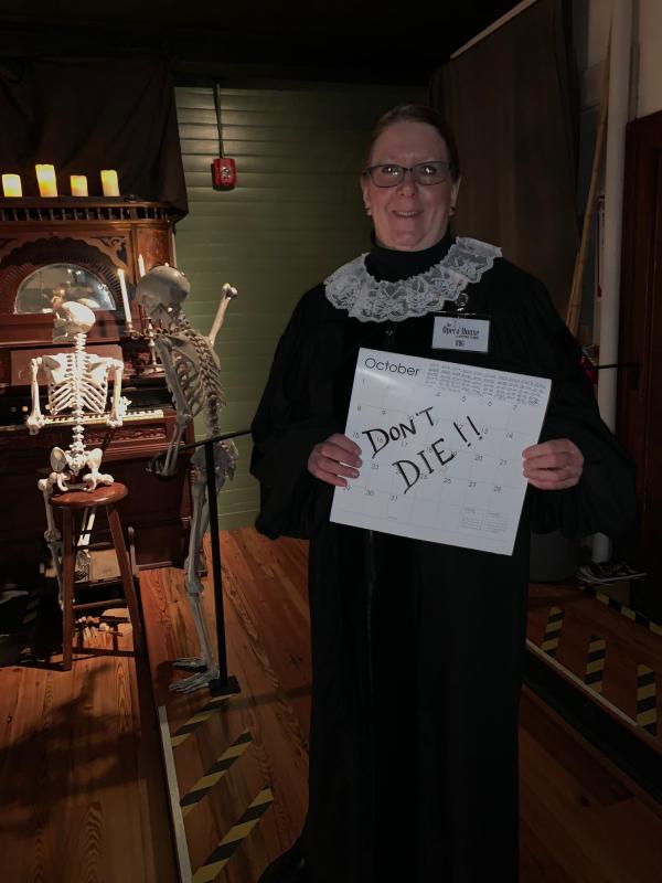 Susan Brackett with a message for those attending Halloween Scary Readings. Courtesy photo