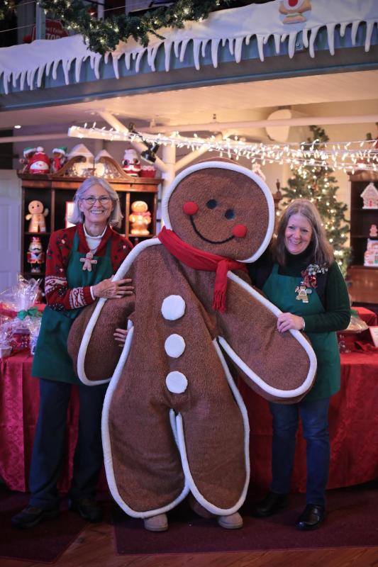 The Gingerbread Spectacular! From left: Martha Barrett, “Ginger” (Susan Endicott) and Susan Brackett. File photo