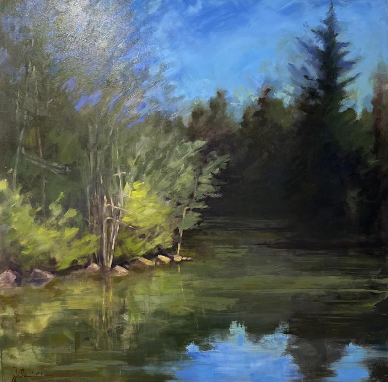 Honorable Mention: Jeanne Oulette’s “Spring Pond” - oil. Jeanne Oulette