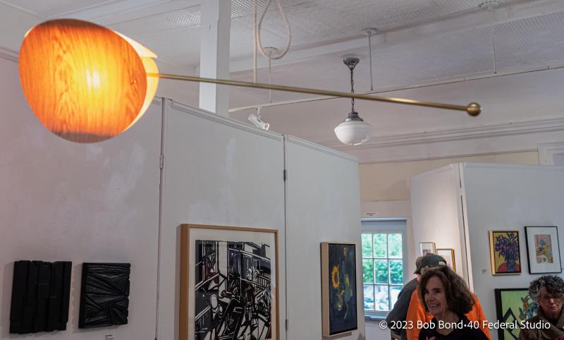 Deer Isle lighting designer Julie Morringello sources material such as the wood for her lampshades as close to home as possible. Bob Bond photo Julie Morringello lamp