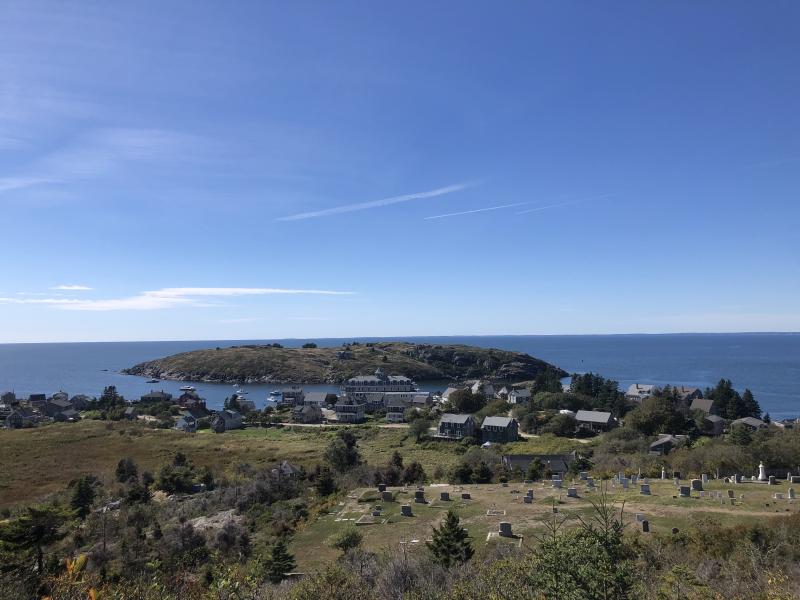 Even birders make the trek up the hill for this iconic view on Monhegan, looking out toward nearby Manana Island. Courtesy of Jeff Wells #bird-column, #birds, #jeff and allison wells, #maine, #monhegan island, #boothbay register