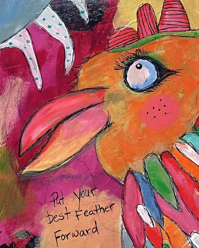 “Put Your Best Feather Forward” - by Pamela Browne. See this and more of her work at Damariscotta River Grill Dec. 4- Jan. 29, 2024. Courtesy of the venue Pamela Browne