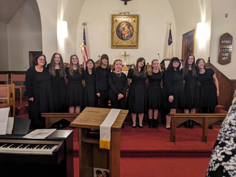 BRHS Seahawk Singers, from left: Dr. Mary Miller, Suzie Edwards, Justine Marshall, Chau Nguyen, Lexi Hughes, Chloe Joneth, Skyla Carrier, Hannah Hills, Kai Pitcher, Rose Campbell, Sarah Harris, Sophia Mansfield (not pictured). CANDI JONETH/Boothbay Register