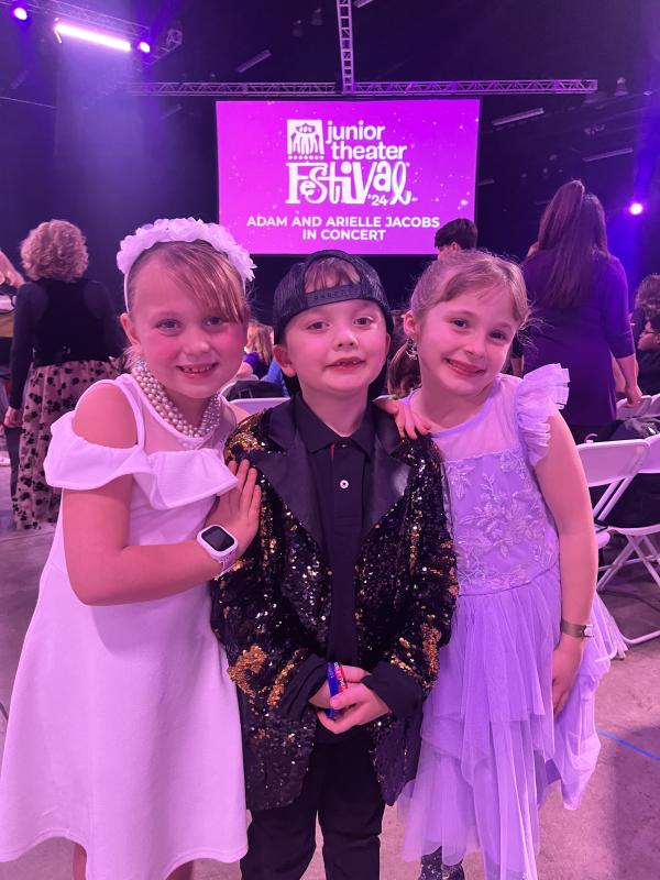 Three of the Y Arts littles pose for a photo prior to the big concert: Lily Billings, Oscar Mirabile and Cairine Morehouse-Blackman. Courtesy photo