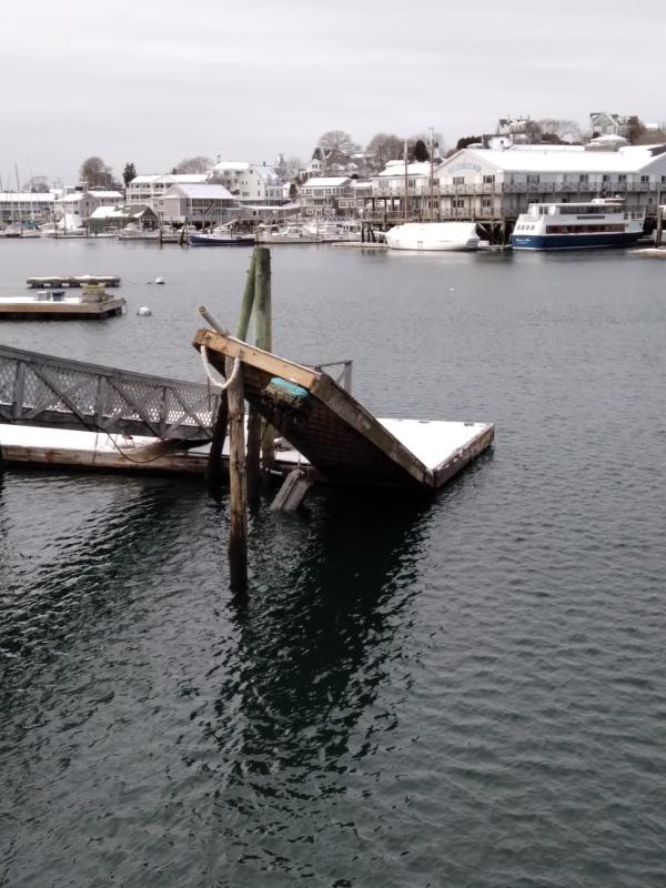 This dock was bent during the wave action. Courtesy of Bonnie Stover