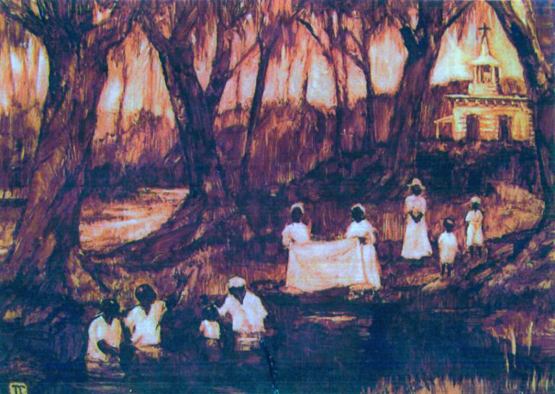 Thomas Cavanaugh’s “Baptism,” one of 36 paintings in his show in 2013 at his Bay Street Studio. File image