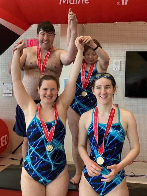 A gold medal-winning relay team. Pictured from left, back row: Joey Ranco and Ronda LeConte; front row: Valerie Giles and Grace Giles. Courtesy of Toby LeConte