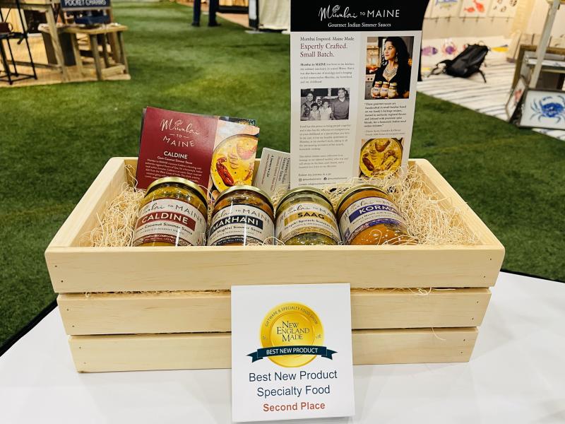 A display of Mumbai to MAINE, LLC’s sauces. Courtesy of Cherie Scott