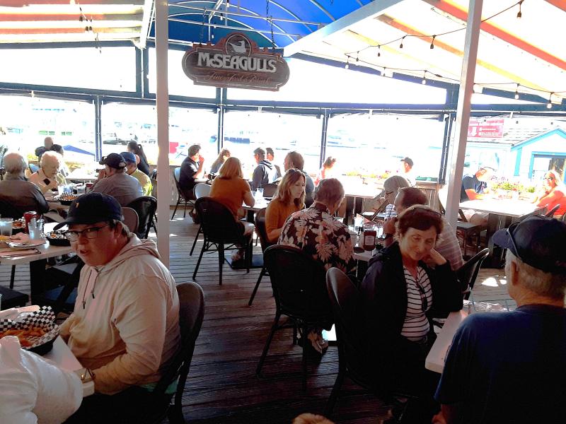 McSeagull's covered deck overlooking the harbor. JANE CARPENTER/Boothbay Register