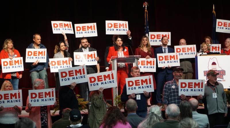US Senate candidate Demi Kouzounas addresses ME GOP Convention. Courtesy photo