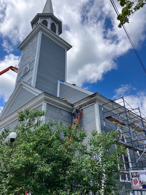 St. Philip’s Episcopal Church in Wiscasset will look its best for the 70th Strawberry Festival on June 29, thanks to an anonymous donor who hired Derek Usher of Usher’s Painting Services in Pittston to give the 202-year-old building a fresh coat of paint. “She’s a venerable old building, a meetinghouse that got an artful makeover around 1866 from Maine’s most distinguished architect at the time, Francis Fassett,” said Seaver Leslie, longtime congregant and architecture devotee. “The church community is extremely grateful for the donor’s dedication, and we are lucky to have Derek and his great crew, skilled with historic buildings, on the job.” Courtesy of St. Philip’s Episcopal Church