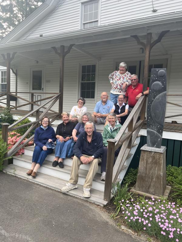 On site post-installation at Southport Town Hall, top, from left: Becky Poulin, Gerry Gamage, Becky Singer, Smith Climo, Mary Lou Koskela, Sandra Seifert, Clair Tomlin, Linda Brewer, Rosalee Baker and Bill Royall. Patricia Royall photo