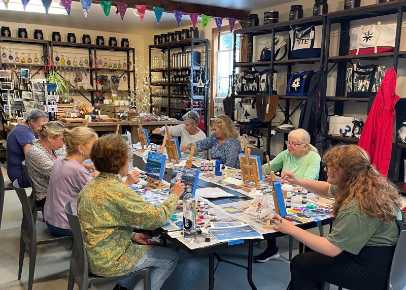 A spring art class in the Gift Barn. Arts and crafts workshops are offered throughout the summer. Courtesy of Annie Buccholz