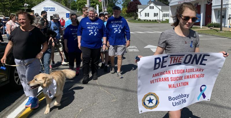 Fifty marchers walk from the Boothbay Harbor fire station to Barrett’s Park and back to support Veterans Suicide Prevention programs June 1. BILL PEARSON/Boothbay Register