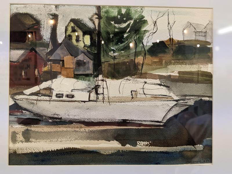 “The Mary Day Emerges, Camden Harbor 2024” by Christine Alston. “I grew up in Camden, Maine. I painted the schooner, Mary Day, from this dock where my parents put me in a rowboat with a Christmas tree as a young child.” CANDI JONETH/Boothbay Register