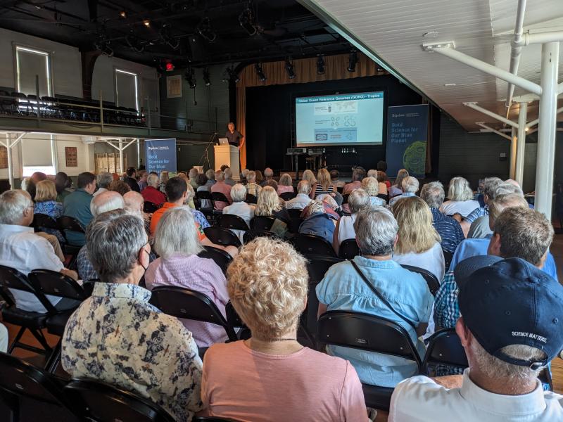 Third lecture in the Café Sci series, “Single Cell Genomics: Understanding the Ocean’s Potential, One Cell at a Time” at the Opera House of Boothbay Harbor. CANDI JONETH/Boothbay Register