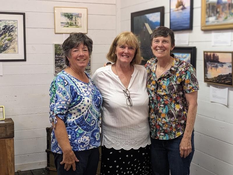 From left: artist Diane Dubreuil, exhibit curator Cecilia Ludwig and artist Cassie Sano. CANDI JONETH/Boothbay Register