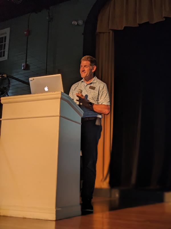 Benjamin Twining, fellow senior research scientist and the Henry L. and Grace Doherty Vice President for Education, introduced Poulton, calling her “a champion and leader for some of our great educational programs.” CANDI JONETH/Boothbay Register