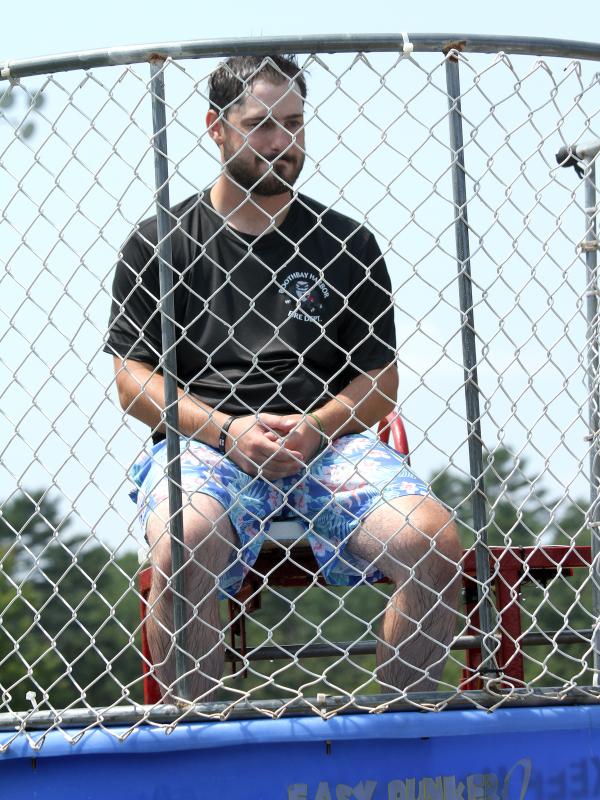 Jesse Peters waits to get dunked. STEVE EDWARDS/Boothbay Register