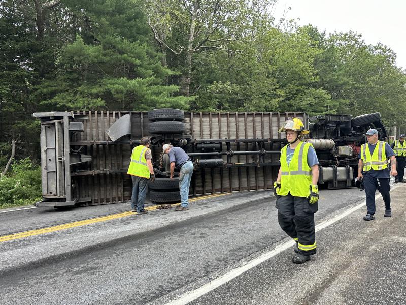 Truck rollover accident on Route 27, Boothbay on Thursday, July 18. Mark Sullivan photo