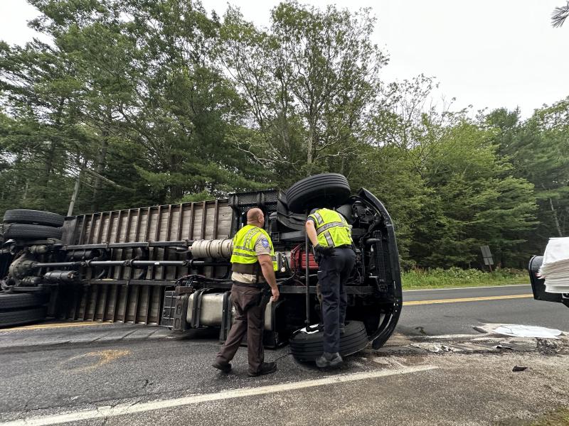Truck rollover accident on Route 27, Boothbay on Thursday, July 18. Mark Sullivan photo
