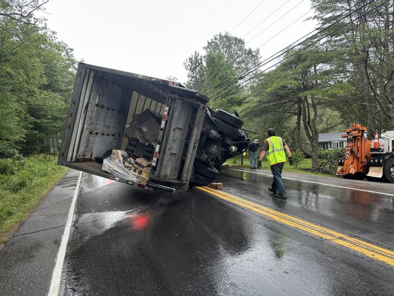 Truck rollover accident on Route 27, Boothbay on Thursday, July 18. Mark Sullivan photo