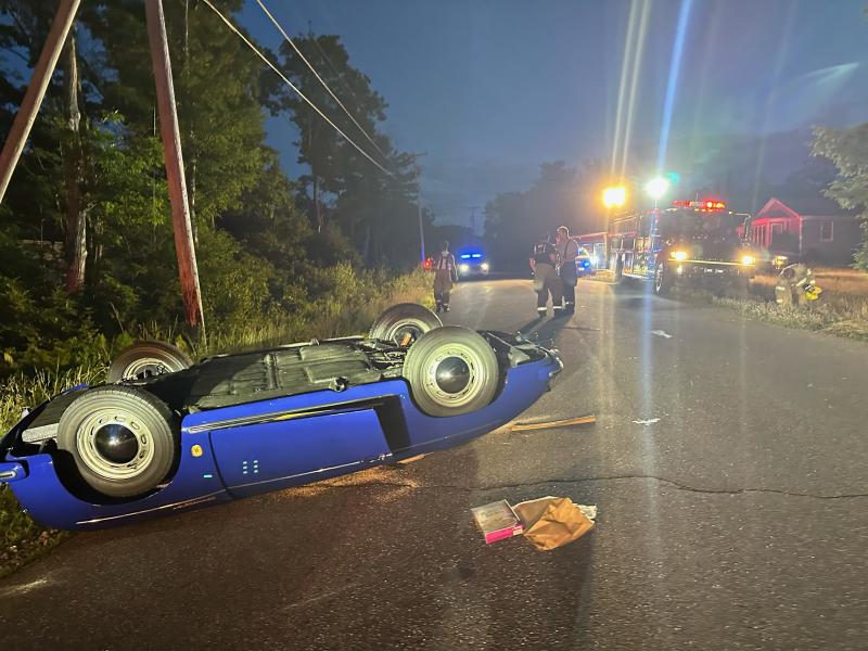 The overturned Porsche on Back Narrows Road on Friday, July 19. Mark Sullivan photo