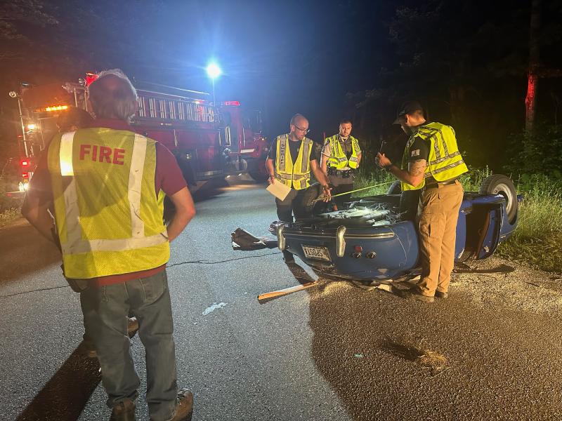 The overturned Porsche on Back Narrows Road on Friday, July 19. Mark Sullivan photo