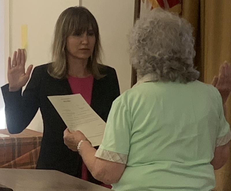 Melissa Whitt serves as moderator during the July 1 Edgecomb special town meeting. BILL PEARSON/Boothbay Register