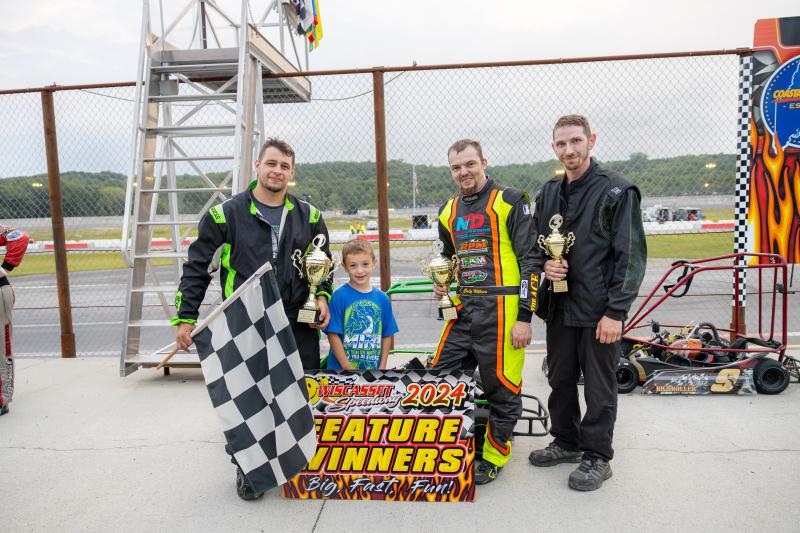 Sr. Champ Karts top 3, from left: Kyle Lorrain, Jr. Official Camden Gordon, Cody Wilson and Kris Camire. Jasen Dickey Photography