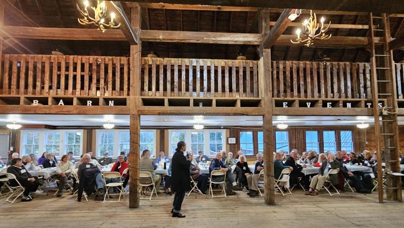 Sold-out crowd at Le Barn in Jefferson hears from Maine Speaker of the House Rachel Talbot Ross on Oct. 6. Courtesy of LCDC Sold out crowd