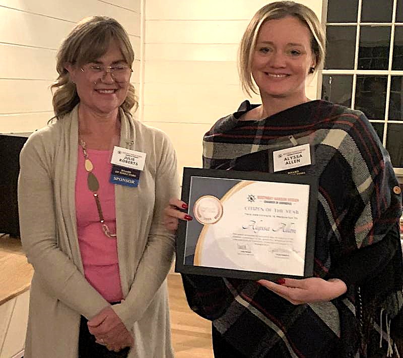 Chamber President Julie Roberts, left, presented Alyssa Allen with the Citizen of the Year award. BILL PEARSON/Boothbay Register Citizen award