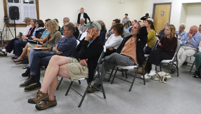 Over 40 audience members fill Pownalborough Hall in Dresden for a candidates forum co-hosted by The Lincoln County News and Boothbay Register the evening of Monday, Sept. 30. Candidates for Senate District 24 and House District 53 discussed topics such as education, emergency services, and affordable housing during the 90-minute forum. Piper Pavelich photo Forum audience