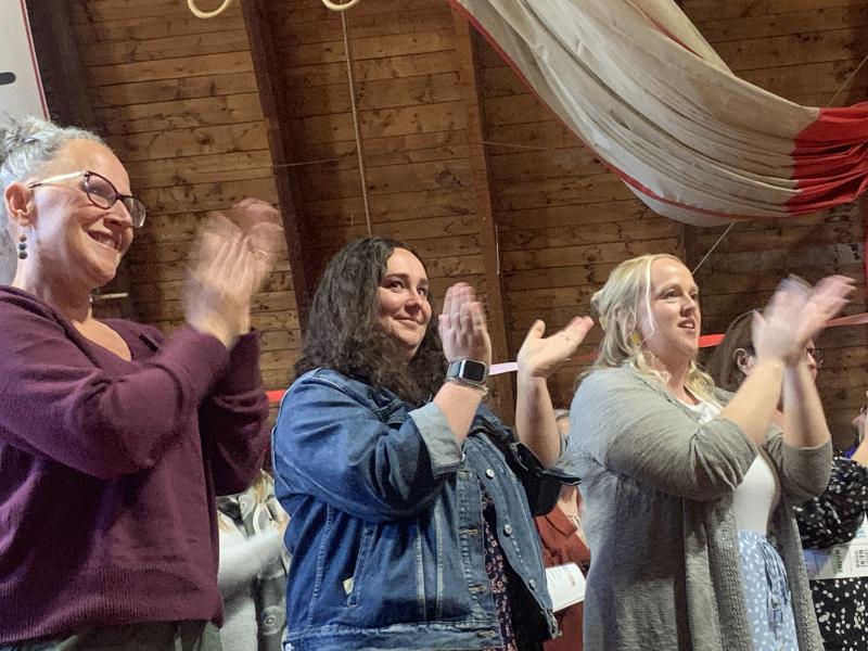Applauding Hallowell Oct. 10 were are, from left, 2024 Franklin County Teacher of the Year Vickie Lailer, 2024 Androscoggin County Teacher of the Year Leah Boucher and 2024 Washington County Teacher of the Year Ashley Cirone. SUSAN JOHNS/Wiscasset Newspaper Applauding Hallowell Oct. 10 were are, from left, 2024 Franklin County Teacher of the Year Vickie Lailer, 2024 Androscoggin County Teacher of the Year Leah Boucher and 2024 Washington County Teacher of the Year Ashley Cirone. SUSAN JOHNS/Wiscasset Newspaper