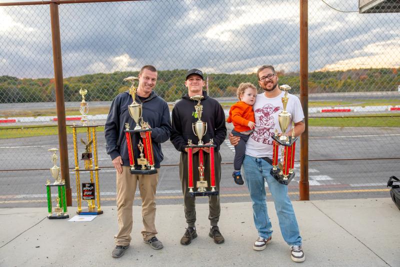 The top 3 drivers in the Norm's Used Cars Pro Stocks join together for a photo. From left: Nick Hinkley, Dan McKeage Jr., Logan Melcher and Henry Melcher. Jasen Dickey Photography pro stock drivers
