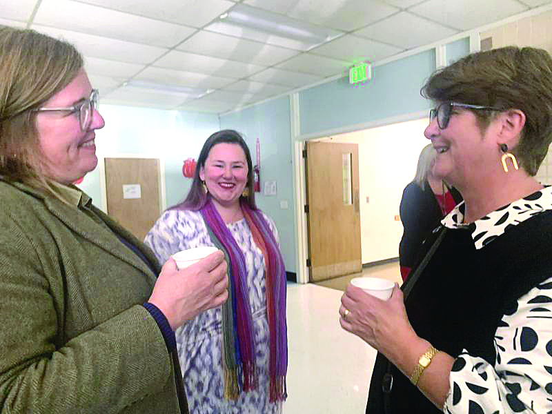 From left, Wiscasset Superintendent of Schools Kim Andersson, Partners in Education Co-Chair Annaiiese Hart Inchaurregui and school committee member Tracey Whitney at the reception. SUSAN JOHNS/Wiscasset Newspaper