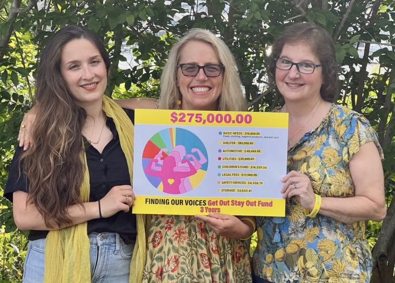 Patrisha McLean, CEO and Founder of Finding Our Voices, center, flanked by the nonprofit’s Chief of Staff Mary Kamradt (right), Patrisha’s daughter and FOV volunteer Jackie McLean Strack. Jackie is featured in the group’s poster campaign referencing abuse by her father. She also provides the music for Patrisha’s Podcast “Let’s Talk About It.” Finding Our Voices photo Patrisha McLean, CEO and Founder of Finding Our Voices, center, flanked by the nonprofit’s Chief of Staff Mary Kamradt (right), Patrisha’s daughter and FOV volunteer Jackie McLean Strack. Jackie is featured in the group’s poster campaign referencing abuse by her father. She also provides the music for Patrisha’s Podcast “Let’s Talk About It.” Finding Our Voices photo