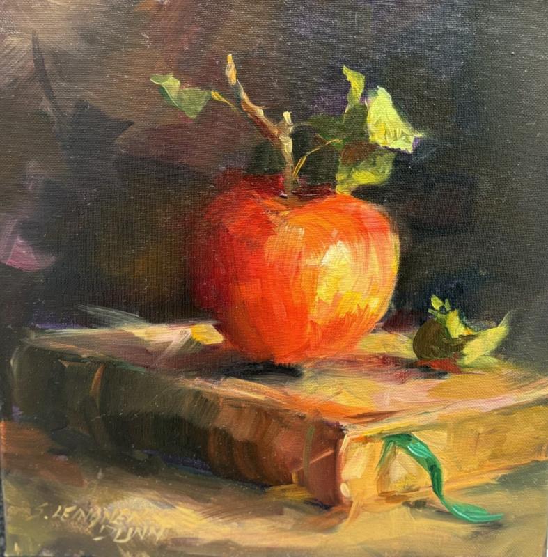 "Apple and Old Book" - Sandra Dunn oil. "Apple and Old Book" - Sandra Dunn oil.