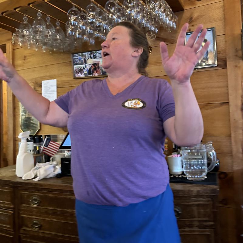 Jen Mitchell announces that the breakfast was "the best ever." KEVIN BURNHAM/Boothbay Register Jen